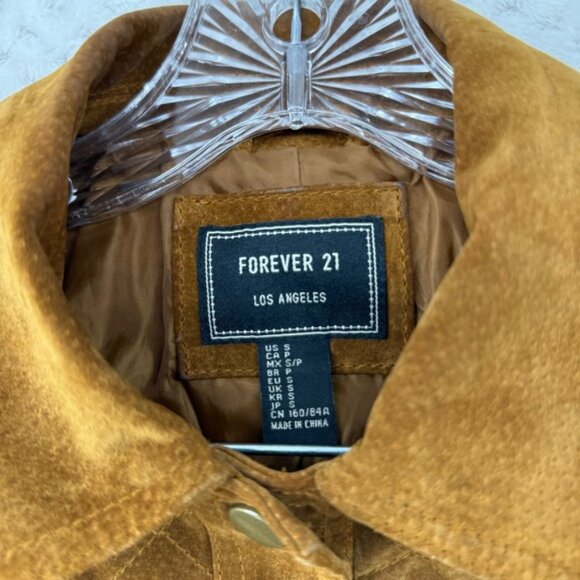 Forever 21 Suede Leather Jacket Rust Brown Trucker Full Zip Pockets Womens Small - Picture 2 of 6